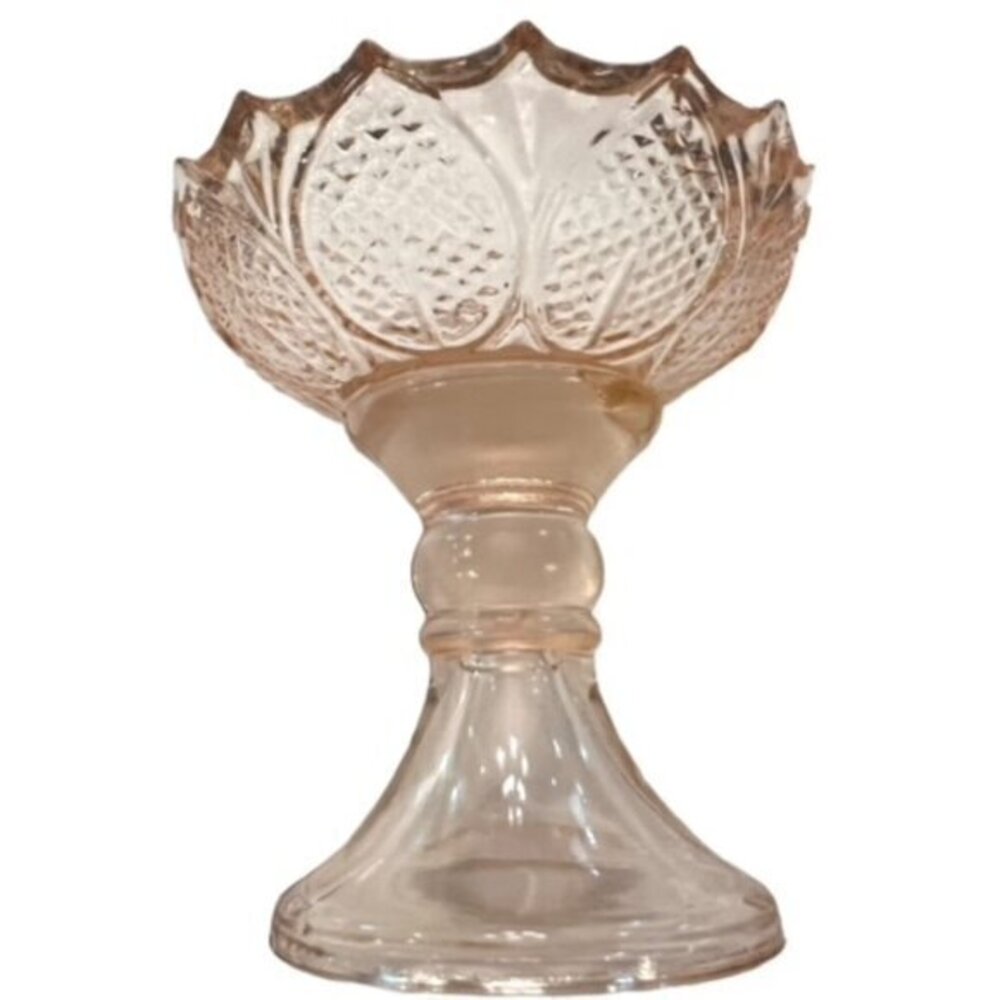 Light Pink Glass CANDY DISH / CANDLE HOLDER Cottagecore Farmhouse 4.5" Tall EUC